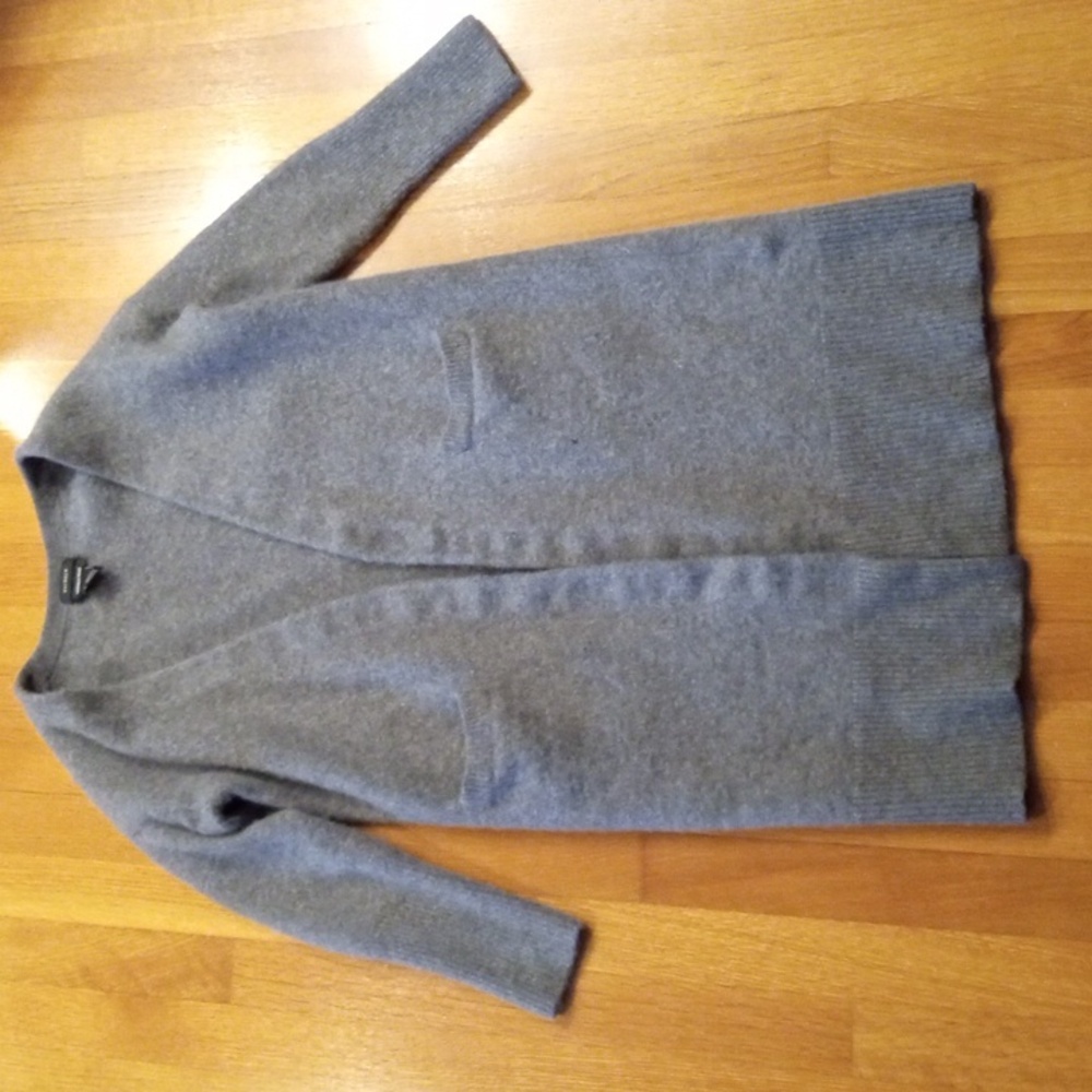 Halogen Cashmere Wool Blend Open Front Gray Duster Cardigan womens small
